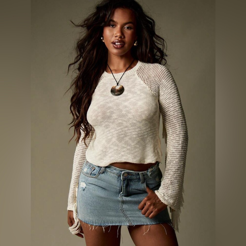 Missguided Cream Knit Fringe Women's‎ Top